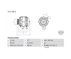 Генератор 14 v  80 a 0986044701