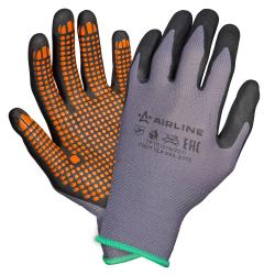 Перчатки нейлоновые с нитриловым покрытием ладони (М) сер./черн./оранж., с подвесом (ADWG101)