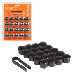 Колпачки на колесные болты/гайки 21 мм, черные глянцевые, пластик, 20 шт.+ съёмник (AWBN06)