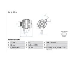 Генератор 14 v  80 a 0986044671