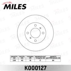 K000127 Диск тормозной MITSUBISHI CARISMA 1.6/1.9 95-06/COLT 92-05/LANCER 92-03 передний