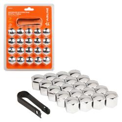 Колпачки на колесные болты/гайки 19 мм, хром, пластик, 20 шт.+ съёмник (AWBN08)