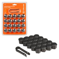 Колпачки на колесные болты/гайки 21 мм, черные матовые, пластик, 20 шт.+ съёмник (AWBN13)