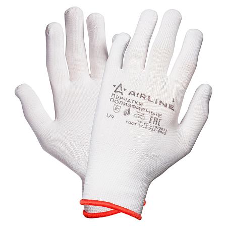 Перчатки полиэфирные (L), белые, с подвесом (AWG-NS-12)
