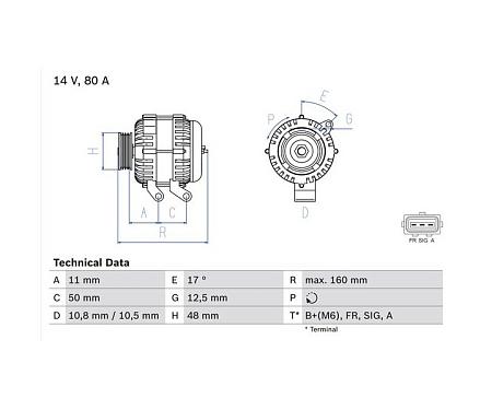 Генератор 14 v  80 a 0986044701